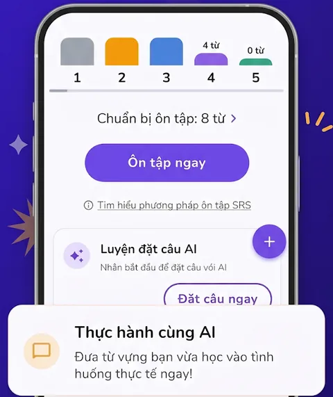 Màn hình ôn tập SRS trong app VocaMax